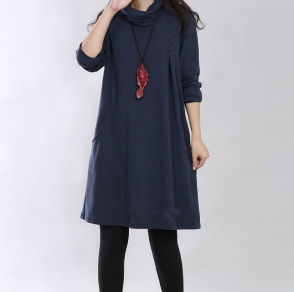 Comfortable Loose High Collar Plus Size Dress on Luulla